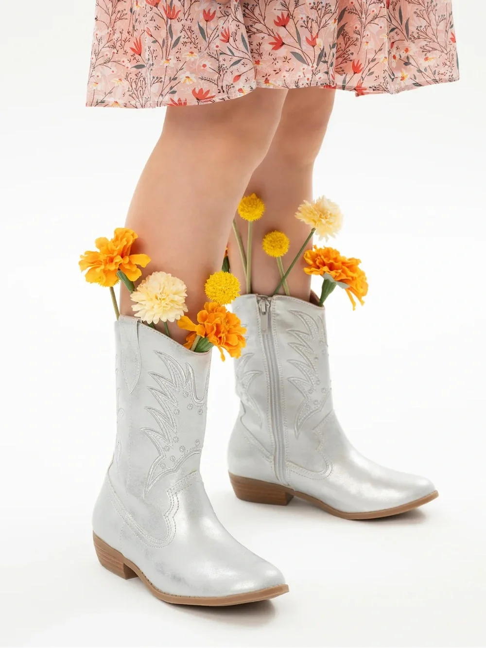 Nina Silver Metallic Cowboy Boot Fillan T Silver Sz 12